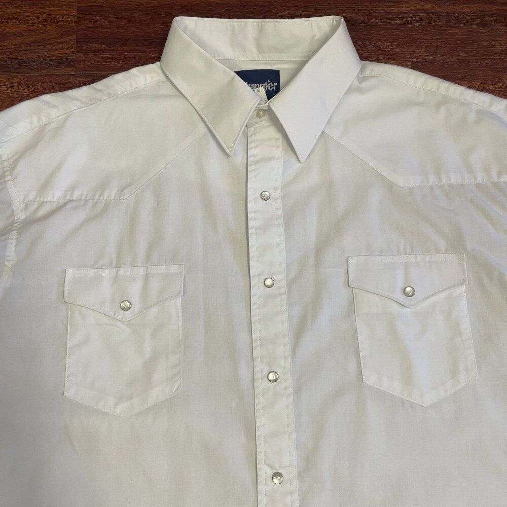 Wrangler Pearl Snap Shirt Men's 18x35 (~XL) White Western Long Sleeve Broadcloth